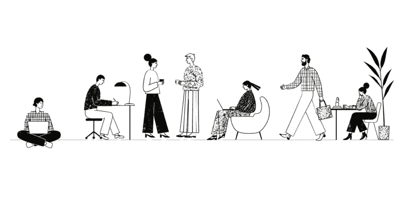 Illustration of the team working together